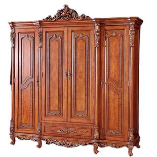 欧式实木衣柜四门大衣橱雕花卧室家具组合美式乡村复古做旧储物柜
