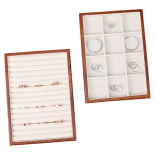 亚麻首饰托盘木纹戒指手镯饰品展示盘收纳饰品拍摄道具首饰展示架