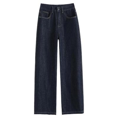 拉夏贝尔加绒窄版阔腿牛仔裤女冬