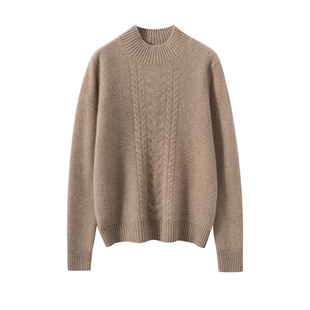 重磅加厚100%纯山羊绒衫女半高领毛衣宽松针织打底衫绞花毛衣