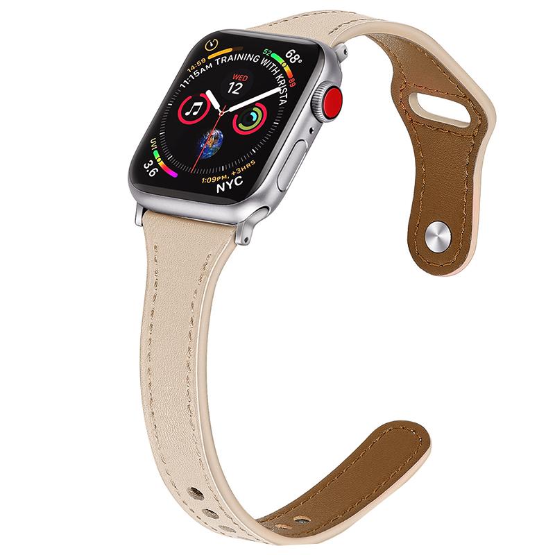 适用苹果手表表带iwatch8表带真皮applewatch7皮质表带se65432小蛮腰女款奶油杏色40/44/41/45mm高级s8奶杏色