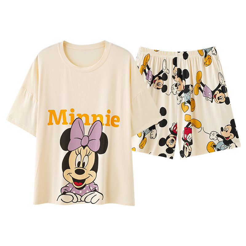 Disney/迪士尼套头可爱睡衣女带胸垫凉感冰丝舒适家居服套装0075