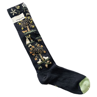 法国小众长筒袜趣味油画风女士四季款多巴胺彩色小腿袜网红潮袜子