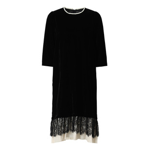 海青蓝 蕾丝拼接连衣裙秋季女2025新款高级设计感秋季中袖女装裙