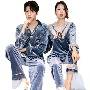 情侣睡衣春秋冬季2026年新款金丝绒高级感家居服男女士套装可外穿