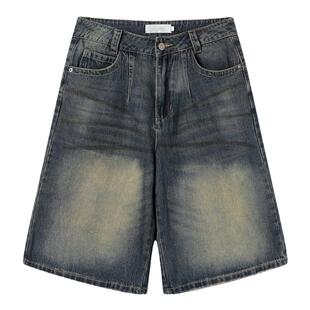 白口阳【锡耶纳老城区】做旧水洗基础牛仔短裤休闲宽松直筒五分裤