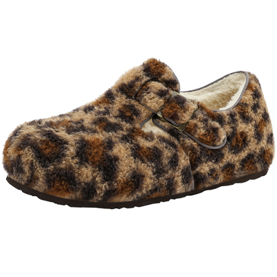 UBZ复古加绒豹纹勃肯鞋毛毛鞋