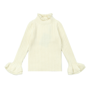 NIESSING尼辛童装2025冬季新款半高领坑条羊毛针织衫女童打底衫