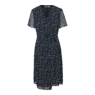 TENGS滕氏女装春夏新款森系碎花连衣裙轻盈飘逸黑纱搭片系带收腰