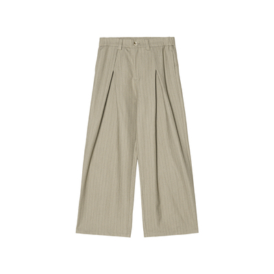 【立体剪裁】Unvesno(UN)老钱风人字褶微宽宽松松弛阔腿条纹西裤