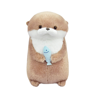 日本amuse周边正版可爱吃鱼水獭海獭公仔玩偶娃娃毛绒玩具礼物