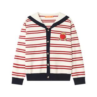 NOISY TEDDY 26春季新款儿童时尚条纹海军领长袖开衫毛衫童装百搭