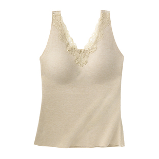 磨毛保暖蕾丝深V吊带背心女带胸垫蚕丝亲肤修身外穿内搭打底上衣