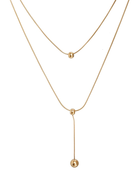 小圆球流苏双层钛钢项链女毛衣链