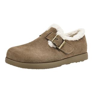 达芙妮真皮加绒保暖勃肯二棉鞋2026新款女款冬季博肯单鞋冬鞋女鞋