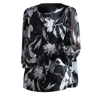 高档优雅印花弹力提花桑蚕丝上衣