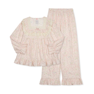 Ullala乌拉拉韩国进口方领印花纯棉睡衣女长袖公主家居服套26109