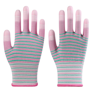 斑马纹PU尼龙薄款涂指涂掌男女车间工作打包透气防滑耐磨劳保手套