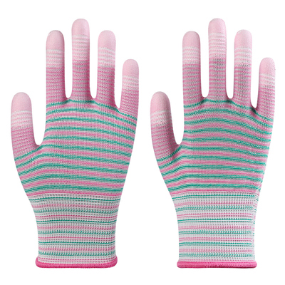 斑马纹PU尼龙薄款涂指涂掌男女车间工作打包透气防滑耐磨劳保手套