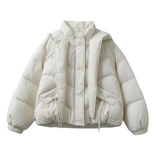 紫涵短款系带连帽羽绒服女2025年冬季新款小个子休闲保暖鸭绒外套