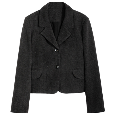 达佳诗咖色短款毛呢外套女小个子教资面试复古穿搭冬加厚西装套装