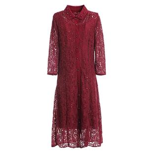 乔万尼时尚商场秋装新款重磅蕾丝红装手工钉珠礼服连衣裙EN3E370