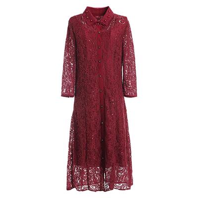 乔万尼时尚商场春装新款重磅蕾丝红装手工钉珠礼服连衣裙EN3E370