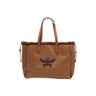 【自营】MCM中性款手提单肩包抽绳闭合印花大号托特包旅行包棕色