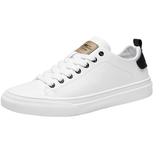 公牛世家小白鞋男款春季低帮真皮休闲鞋青少年软底潮牌高级感板鞋