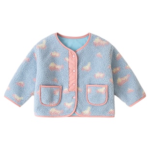 宝宝冬季卡通太阳绒外套儿童摇粒绒开衫女宝保暖衣服男童加厚上衣