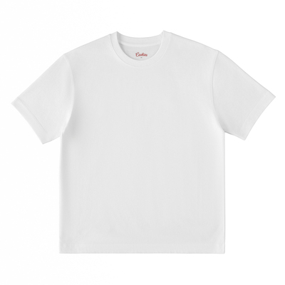 COOKIES 260g新疆长绒棉合身正肩凉感白色三本针小领口型男短袖T