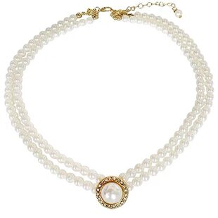 新款复古双层珍珠项链优雅choker锁骨链耳环套装新娘婚纱礼服配饰