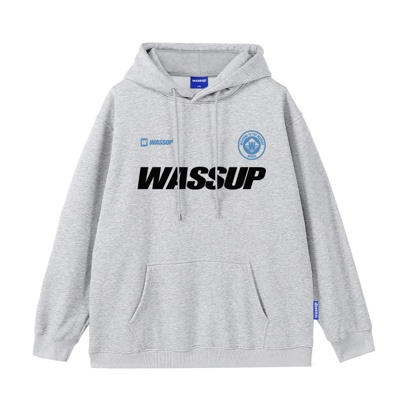 WASSUP美式重磅灰色复古加绒卫衣