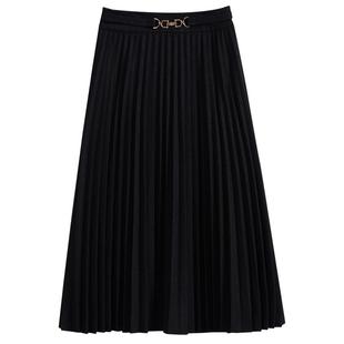 YINER音儿专选女装冬季质感压褶过膝小黑裙气质半身裙