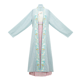 花朝记|采桑|宋制汉服对襟长衫百迭裙定织仿花罗绣花蓝色春夏款