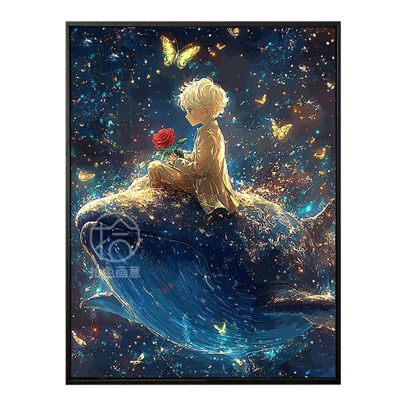 王子鲸鱼数字油画diy填充手工涂色填色画手绘治愈系丙烯油彩挂画
