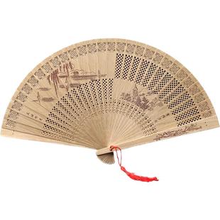 和扇堂扇子 中国风礼品檀香扇古风镂空工艺全木扇折扇女缅香木扇