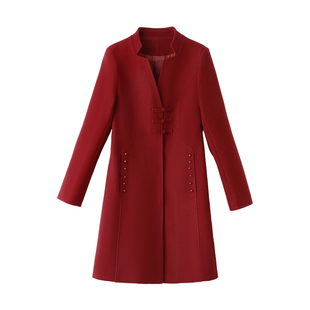 毛呢外套女2026年春秋季新款中式盘扣中长款加棉加厚百搭妮子大衣