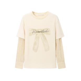 REVAN芮范设计师款前卫米色蝴蝶结T恤单衣RM90801110