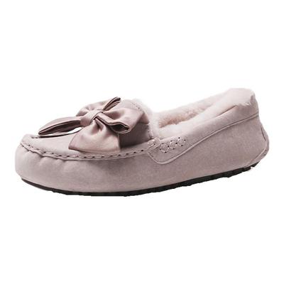 澳洲AΖUGGОNE豆豆鞋皮毛一体2025新款女冬加绒蝴蝶结一脚蹬船鞋