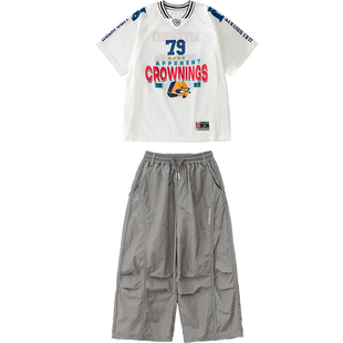 街舞儿童潮服男女孩子宽松嘻哈T恤hiphop练功服架子鼓演出服套装