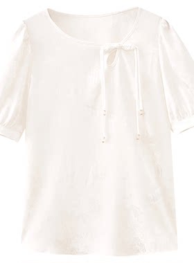 【东方柔雅】水云间新中式国风提花短袖上衣女水滴领醋酸衬衫衬衣