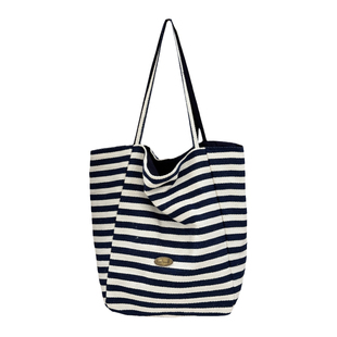2025新款条纹帆布包大容量托特包学生休闲旅游轻便手提单肩包包女