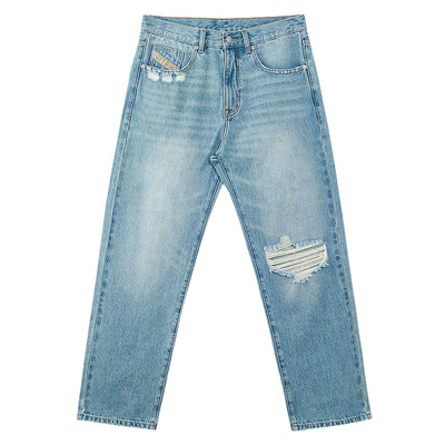 美特斯邦威破洞斜纹纯棉直筒裤