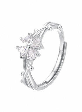 s999足银四叶草戒指女高级感指环