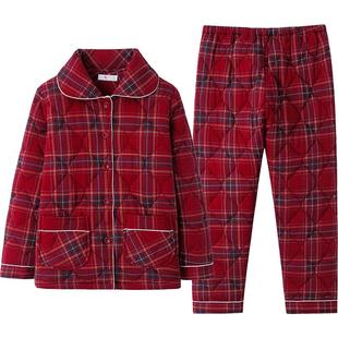 纯棉夹棉睡衣女秋冬季加厚本命年棉袄全棉冬款冬天红色家居服套装