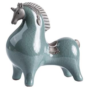 创意陶瓷唐马茶宠摆件精品可养开片茶桌茶盘茶道茶玩马年动物装饰