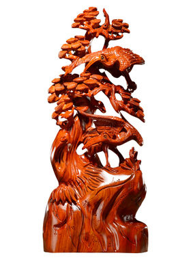 刺史花梨木雕松鹤延年摆件