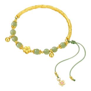 周大生桃花手镯纯银S925女国风和田玉新中式手绳生日礼物送女友