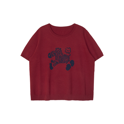 安妮森林高捻冰丝气质短袖线衫